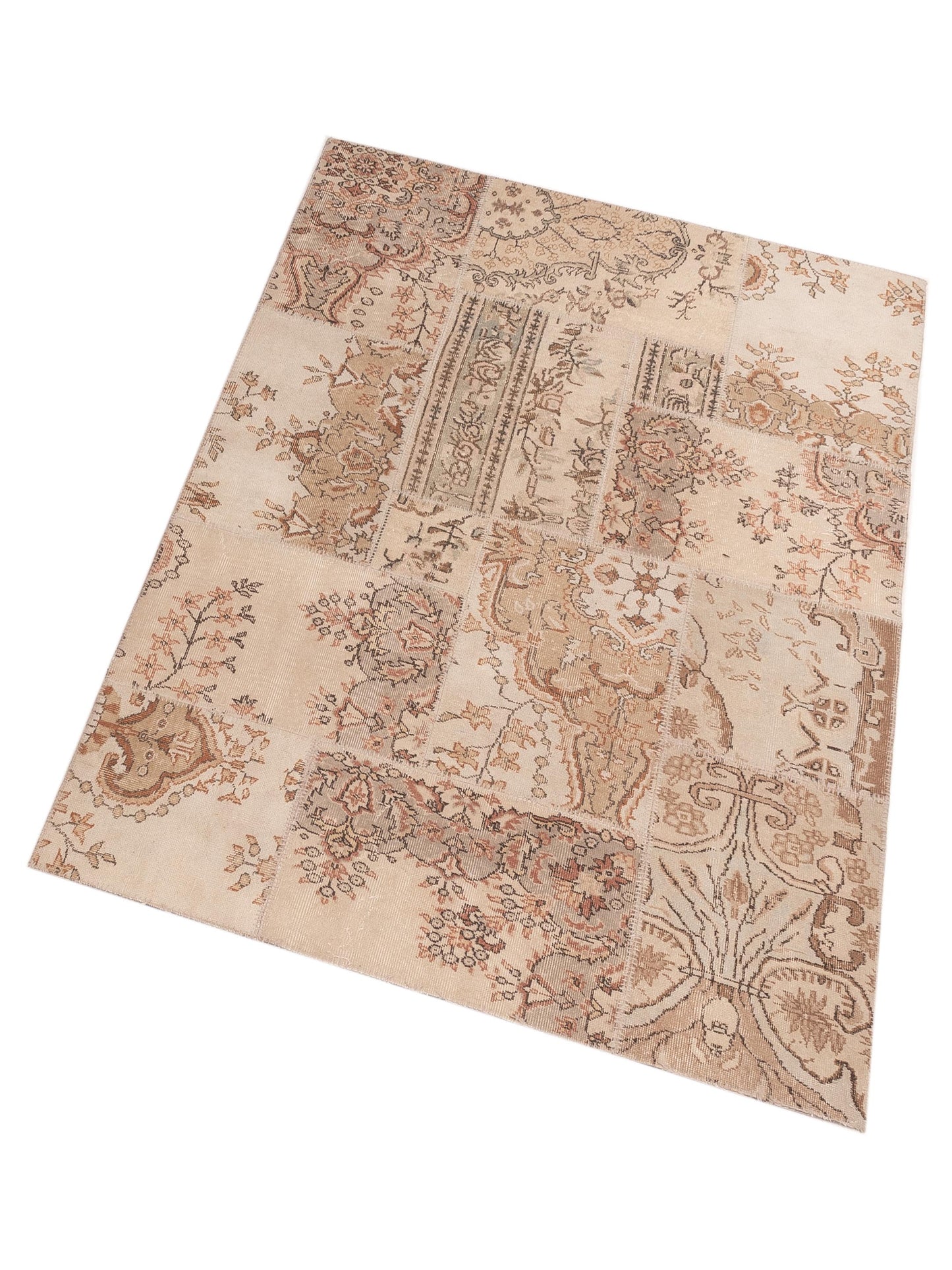 Patchwork Beige Brown 5.9x8.2 Hand Knotted Rug