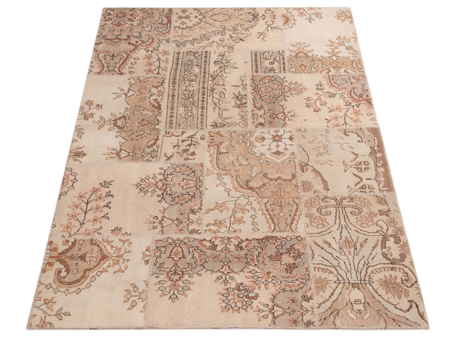Patchwork Beige Brown 5.9x8.2 Hand Knotted Rug