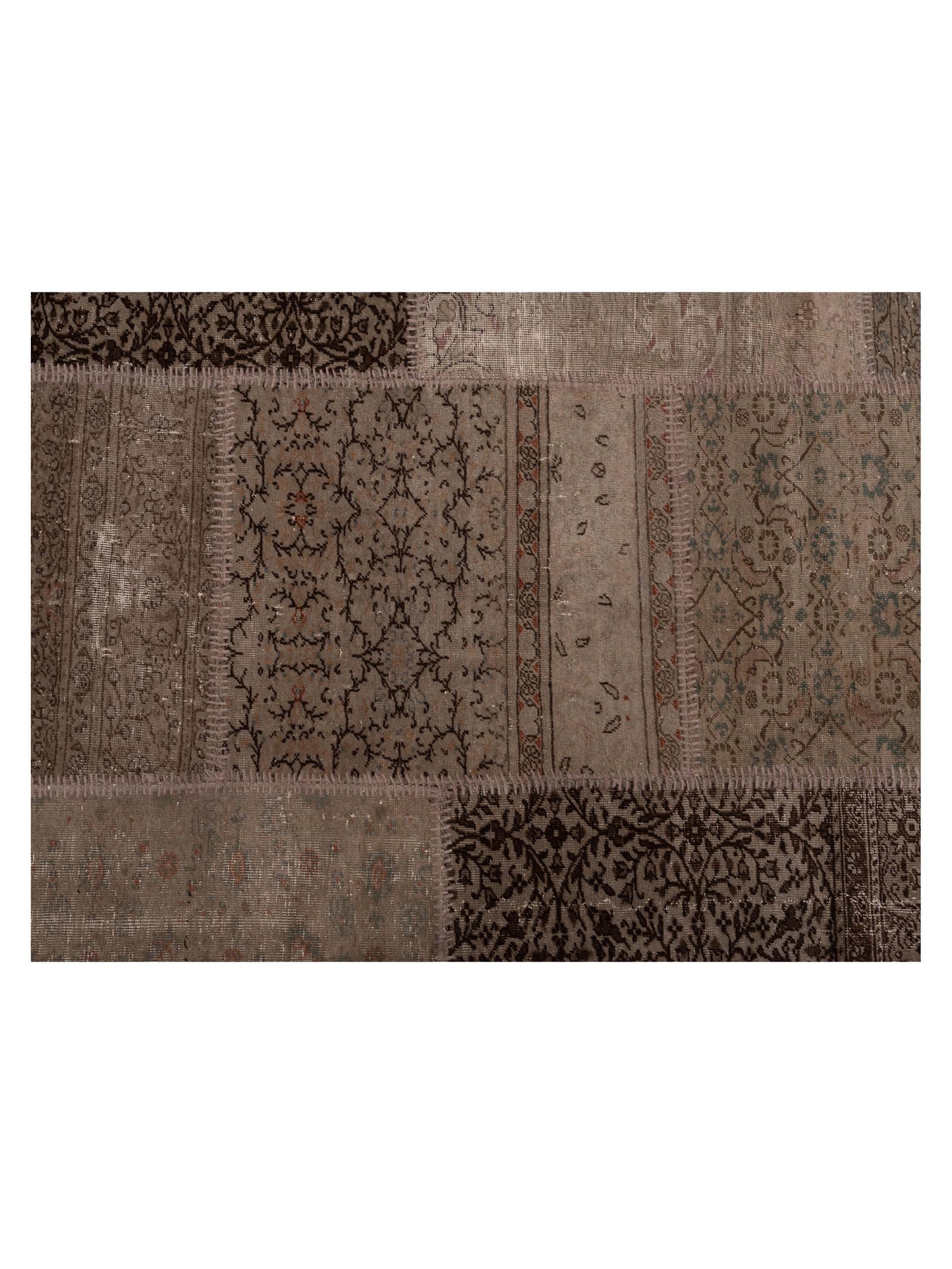 Patchwork Gray Brown 7.11x9.10 Hand Knotted Rug