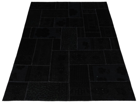 Patchwork Black 7.10x10.5 Hand Knotted Rug