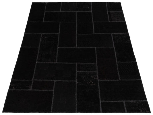 Patchwork Black 7.10x9.9 Hand Knotted Rug