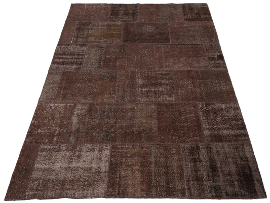 Patchwork Dark Brown 8x9.10 Hand Knotted Rug