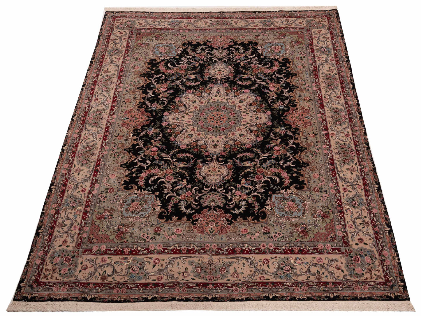 Silkara Black Beige 9x11.11 Hand Knotted Rug