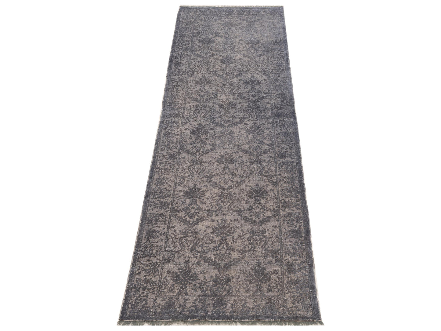 Rechromia Dark Gray Gray 2.7x9.7 Hand Knotted Rug