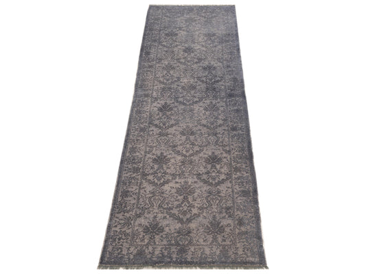 Rechromia Dark Gray Gray 2.7x9.7 Hand Knotted Rug