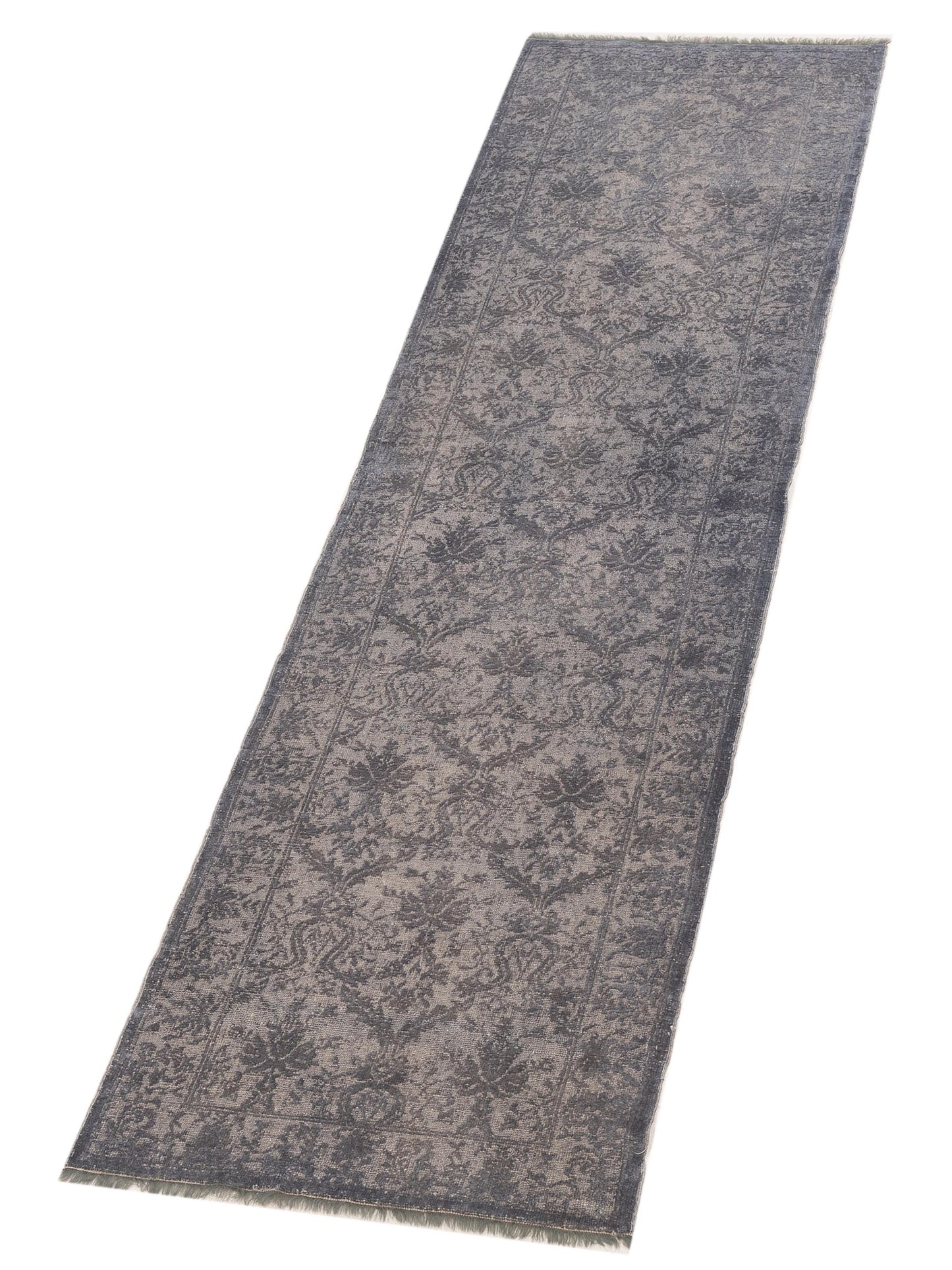 Rechromia Dark Gray Gray 2.7x9.7 Hand Knotted Rug