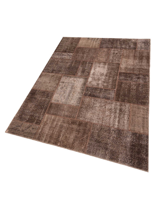 Patchwork Brown Brown 6x9 Hand Knotted Rug