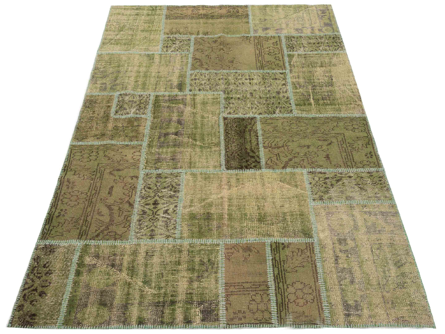 Patchwork Green 6x9 Hand Knotted Rug