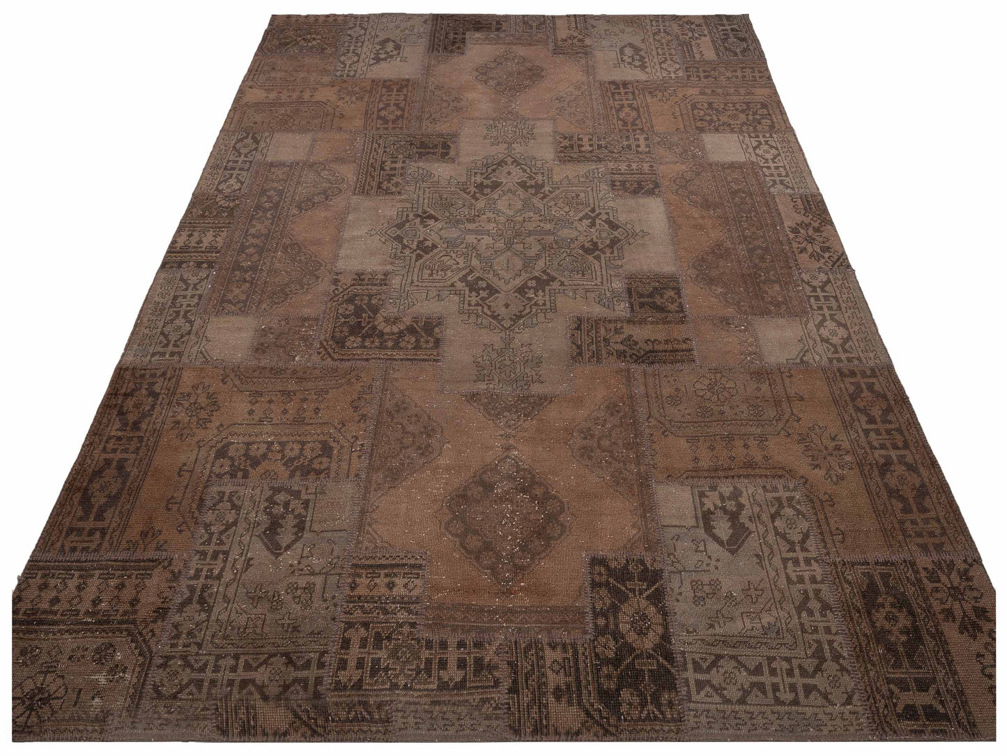 Patchwork Brown 10x13.3 Hand Knotted Rug