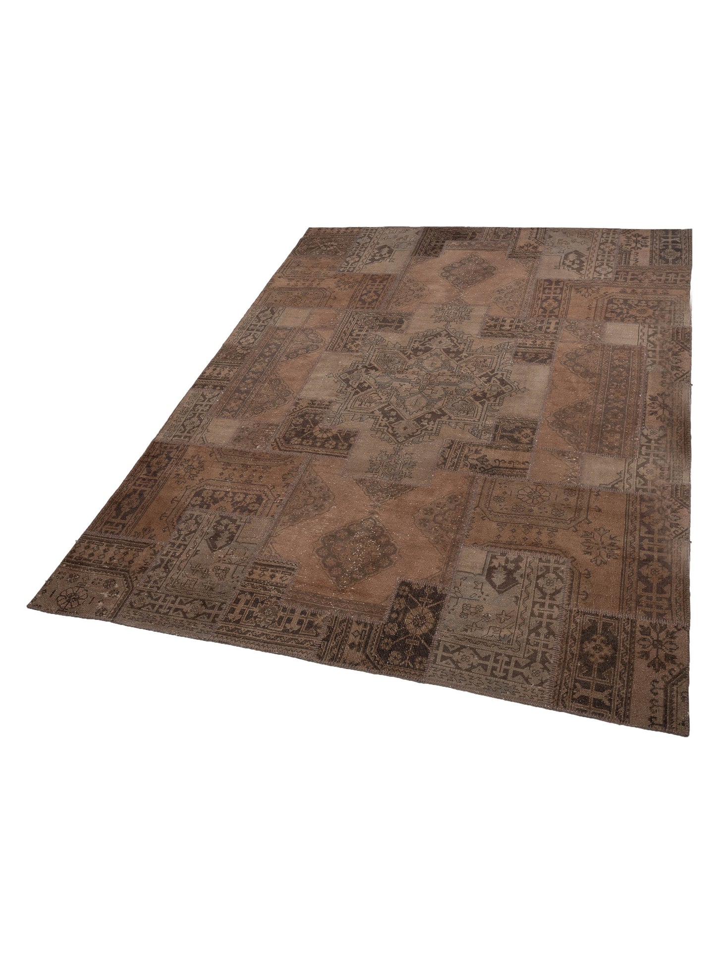Patchwork Brown 10x13.3 Hand Knotted Rug