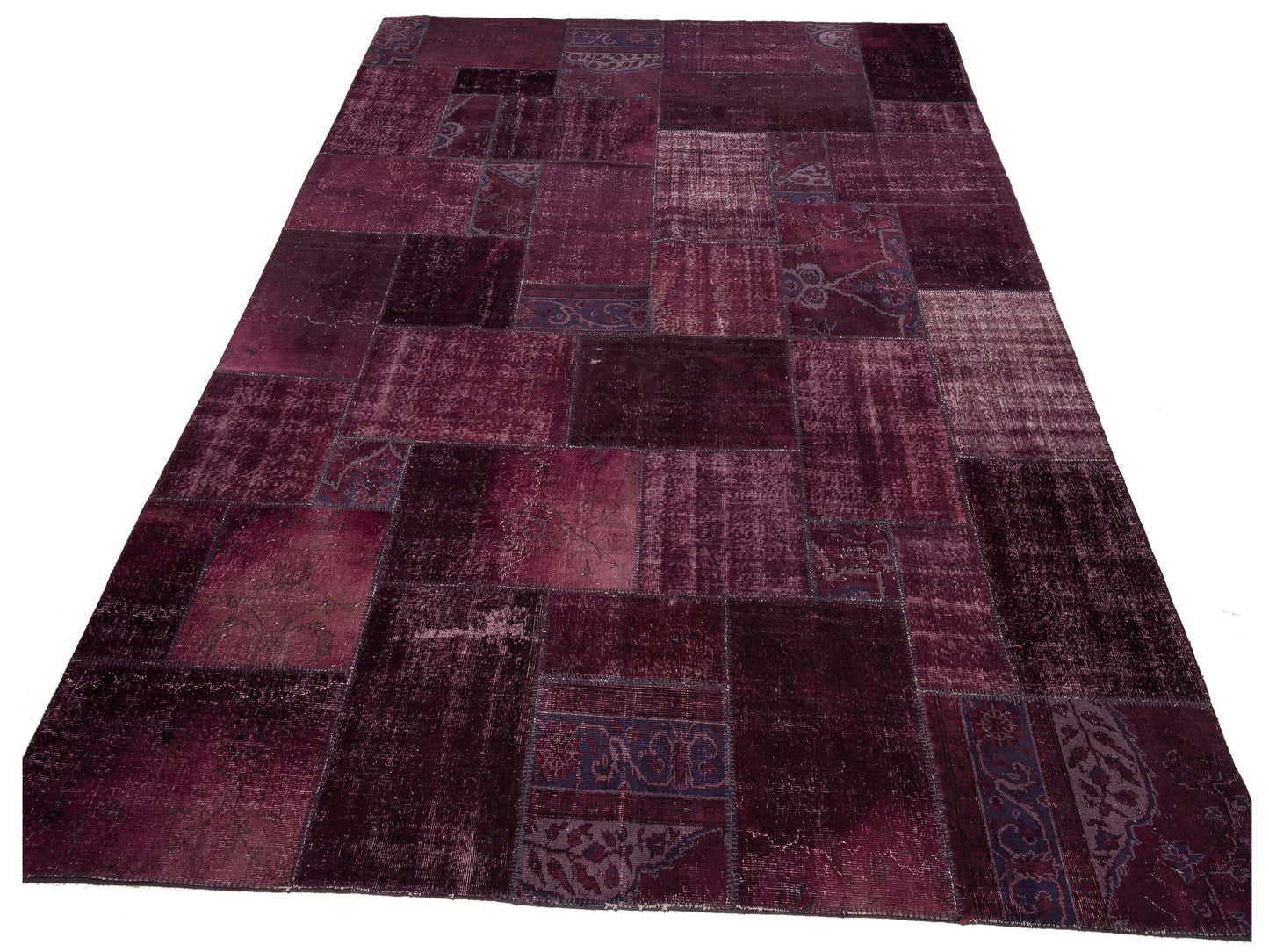 Patchwork Burgundy 9.11x13.3 Hand Knotted Rug