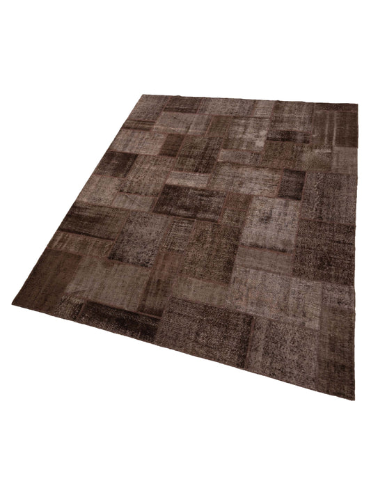 Patchwork Brown 9x12 Hand Knotted Rug