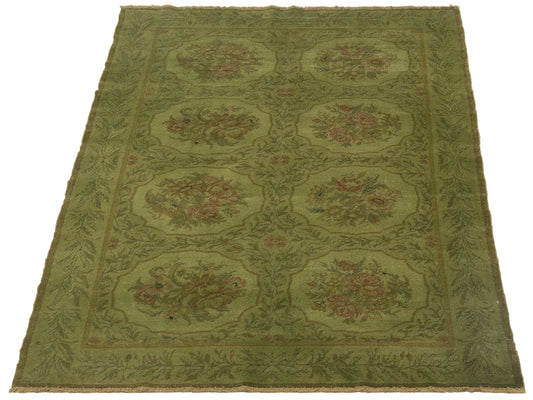 Vintage Green 5.1x7.11 Hand Knotted Rug