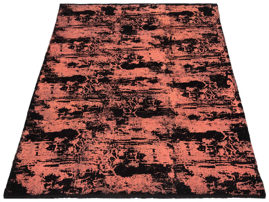 Vintage Black Orange 8.11x10.7 Hand Knotted Rug
