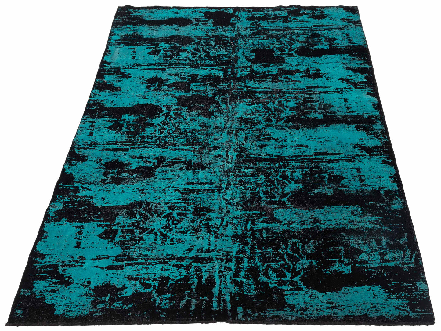 Vintage Black Turquoise 6.6x9.7 Hand Knotted Rug