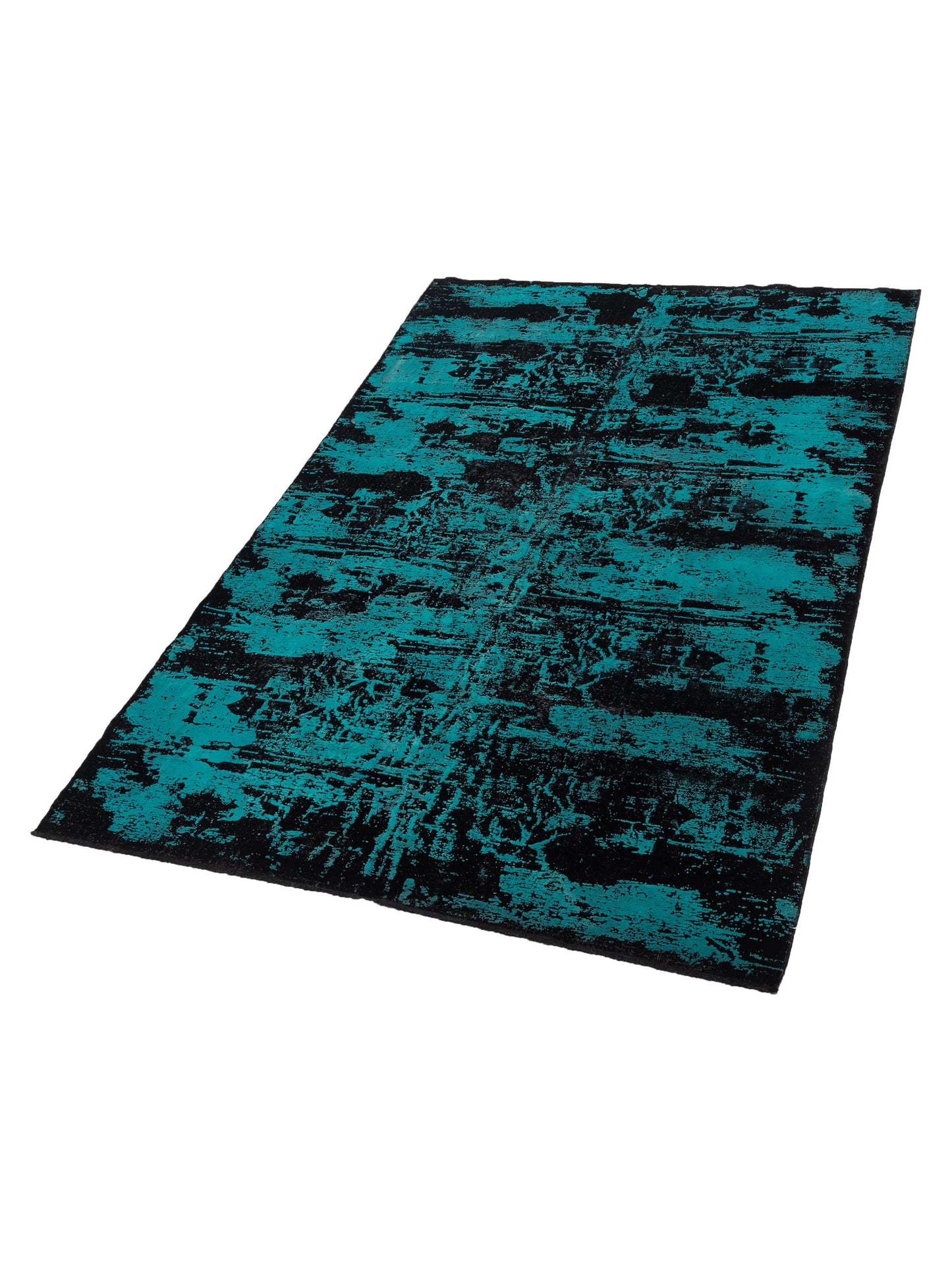 Vintage Black Turquoise 6.6x9.7 Hand Knotted Rug