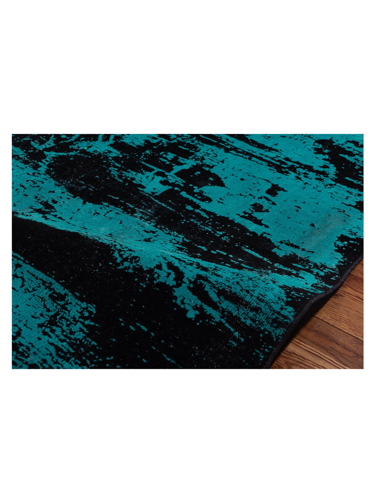 Vintage Black Turquoise 6.6x9.7 Hand Knotted Rug
