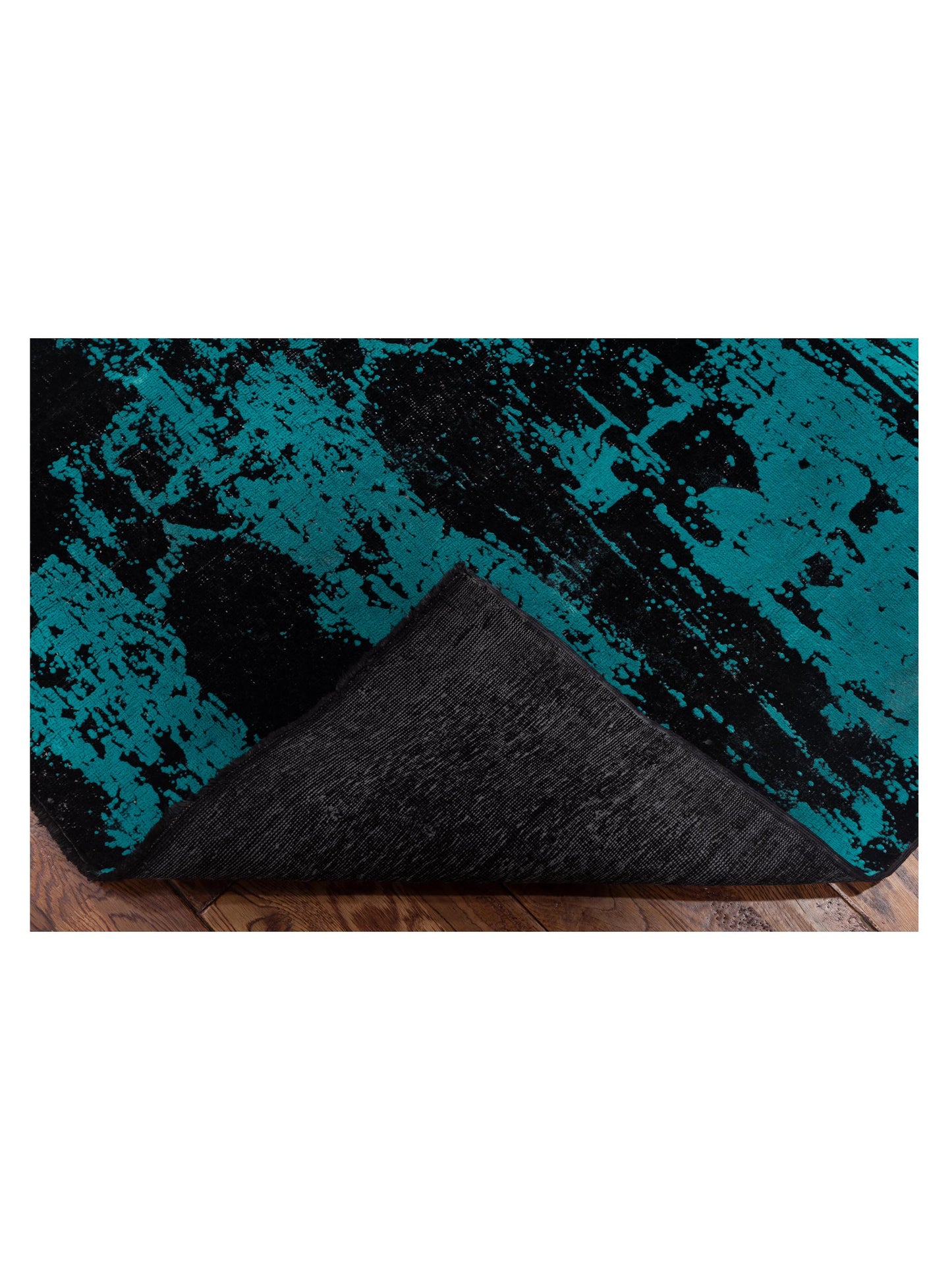 Vintage Black Turquoise 6.6x9.7 Hand Knotted Rug