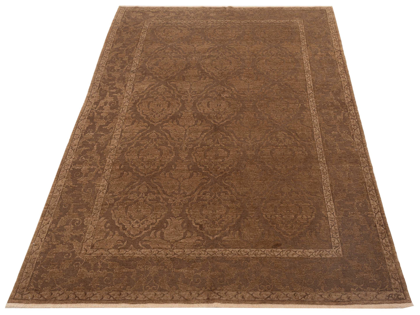 Defnera Dark Brown Brown 6.1x8.10 Hand Knotted Rug