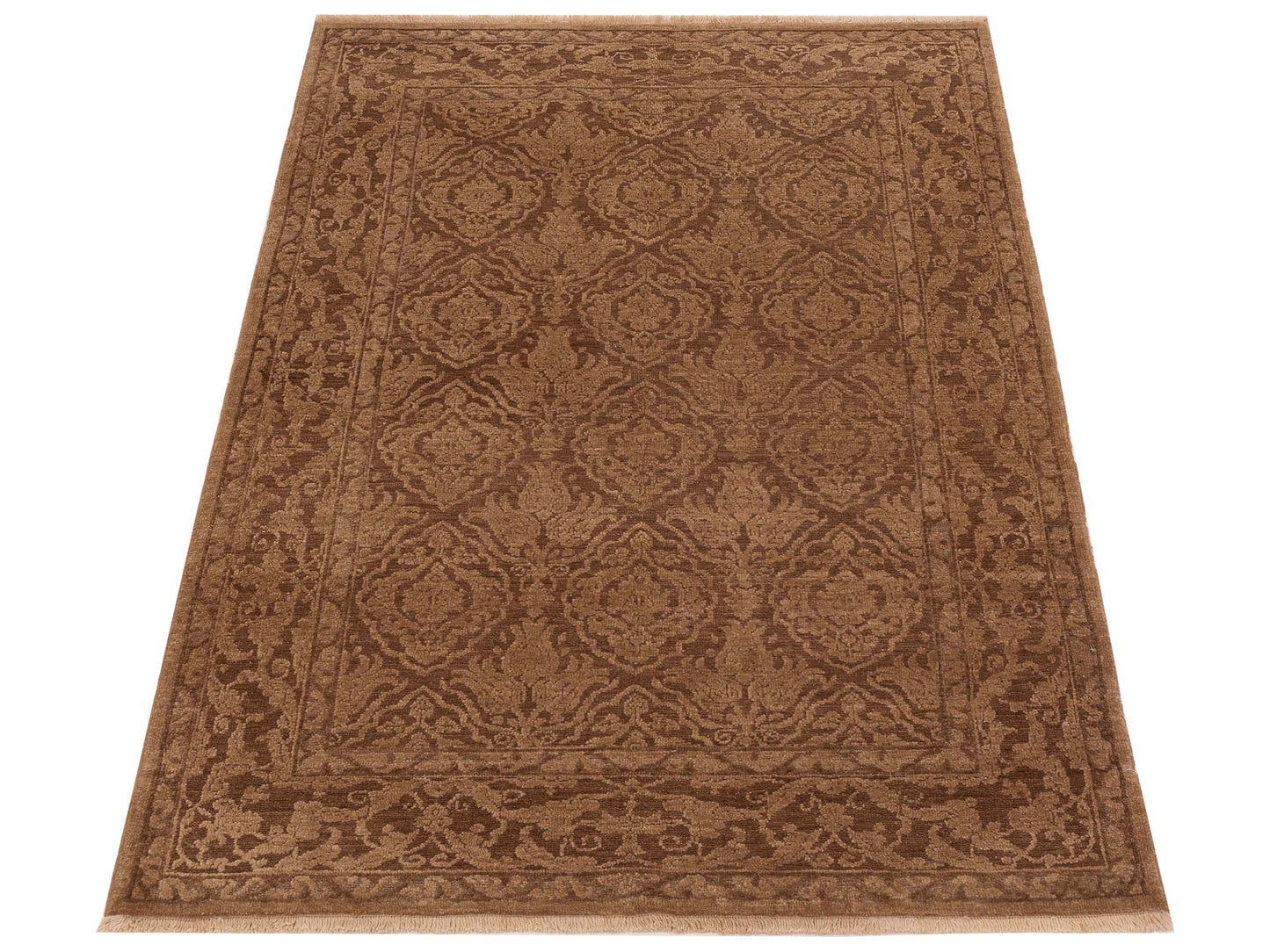 Defnera Dark Brown Brown 4.2x5.10 Hand Knotted Rug