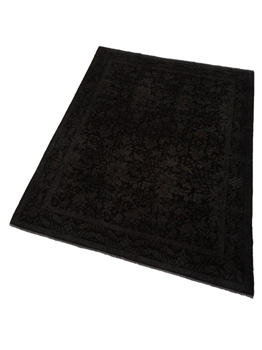 Vintage Black Gray 8.2x10.6 Hand Knotted Rug