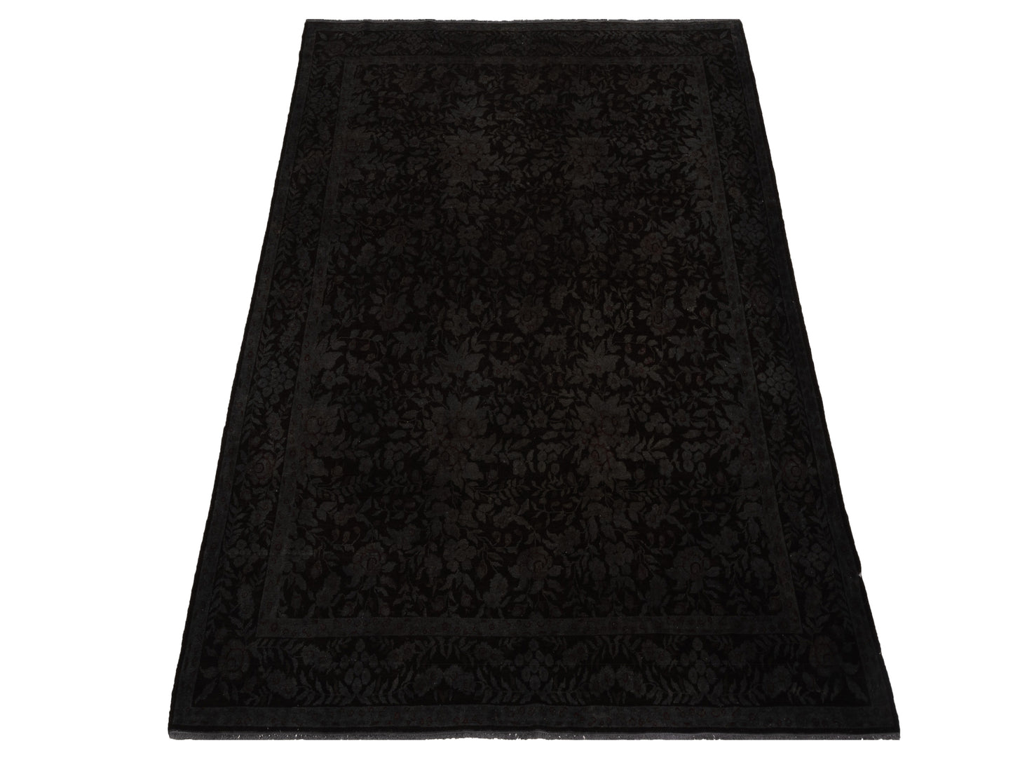 Vintage Black Gray 8.2x10.6 Hand Knotted Rug