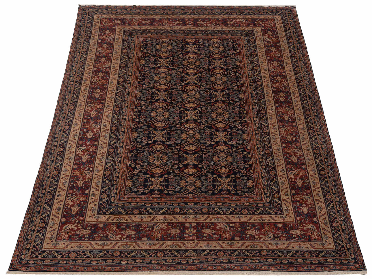 Antiqua Loom Navy Rust 9.3x12.1 Hand Knotted Rug