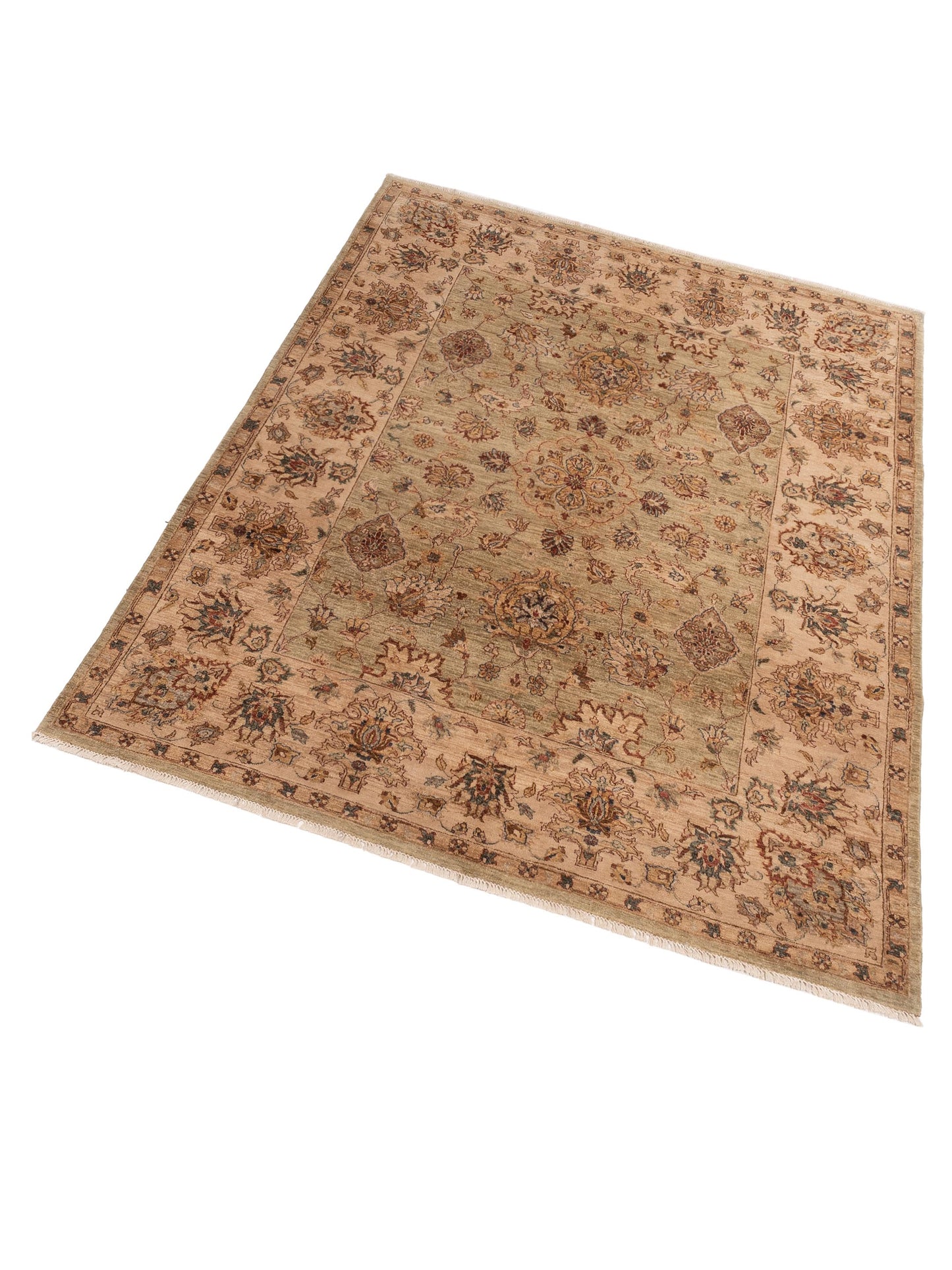 Zardun Green Ivory 7.9x9.10 Hand Knotted Rug