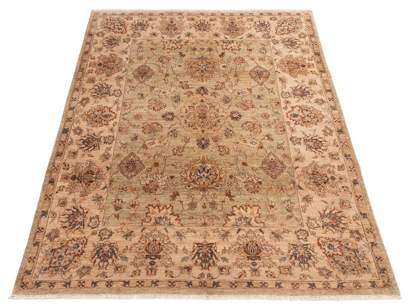 Zardun Green Ivory 7.9x9.10 Hand Knotted Rug