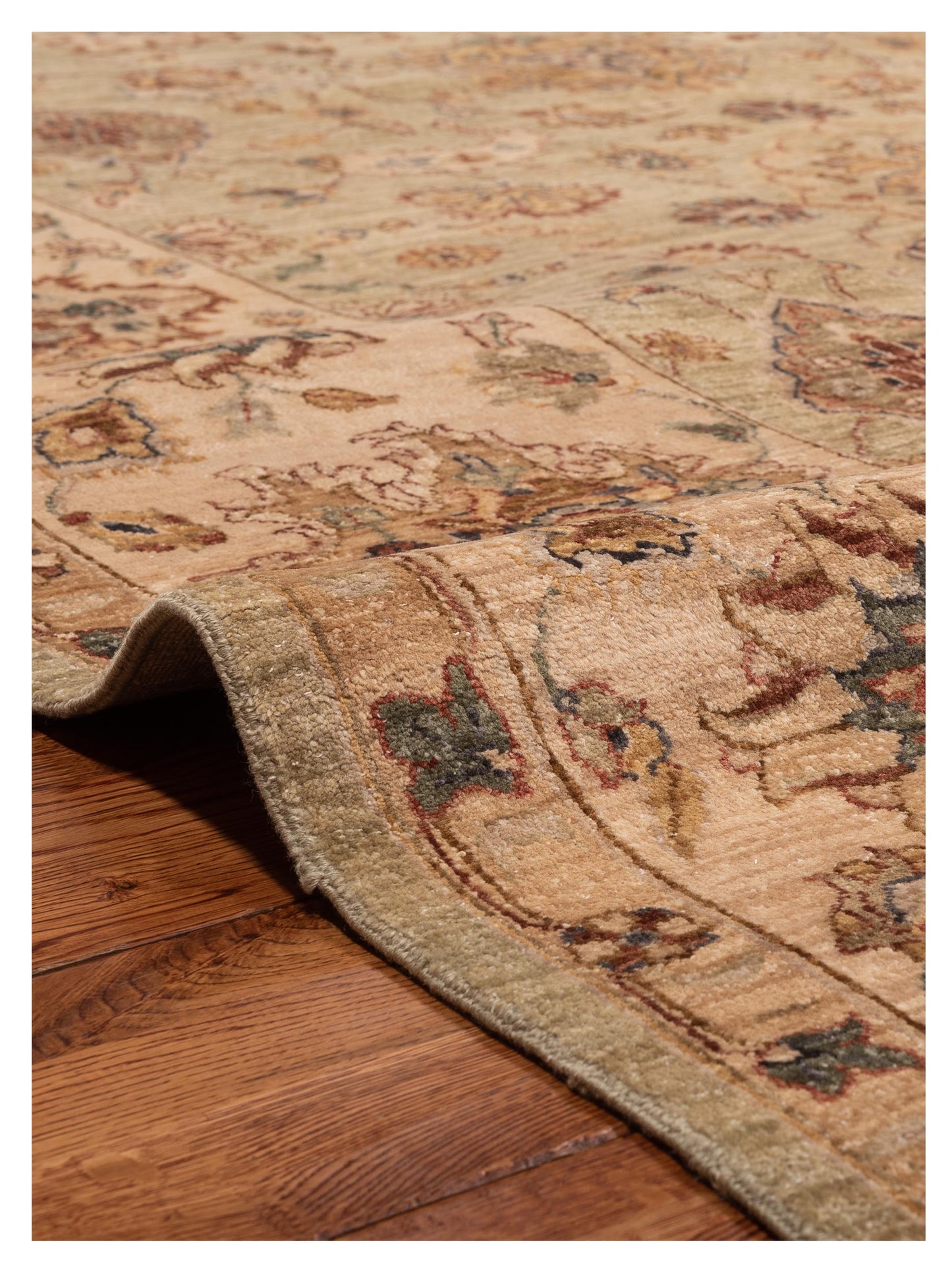 Zardun Green Ivory 7.9x9.10 Hand Knotted Rug