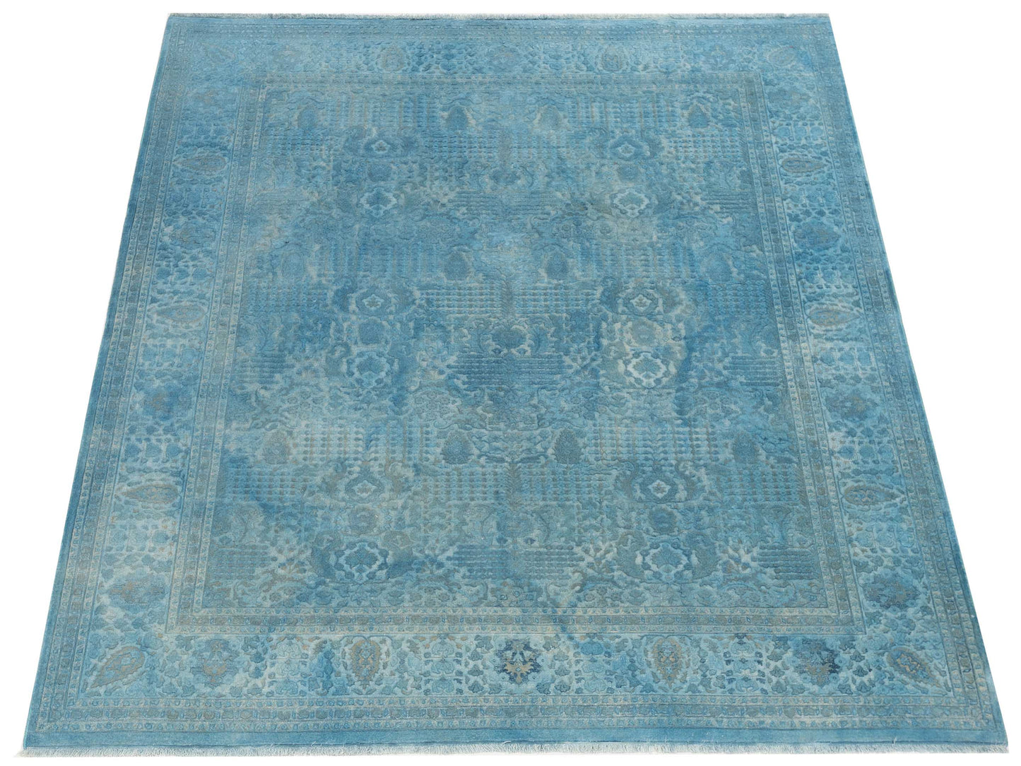 Vintage Turquoise 8.3x10.3 Hand Knotted Rug