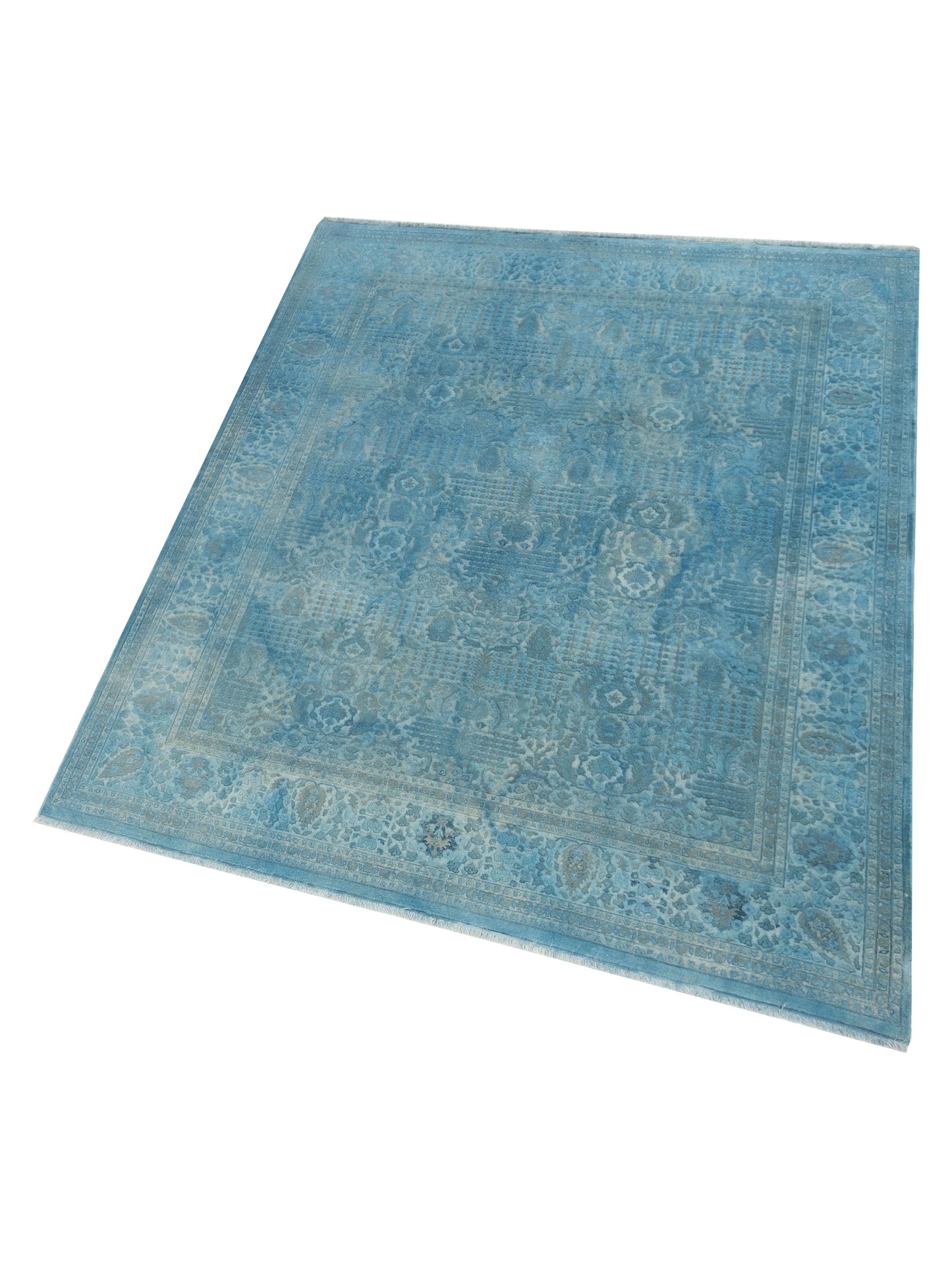 Vintage Turquoise 8.3x10.3 Hand Knotted Rug