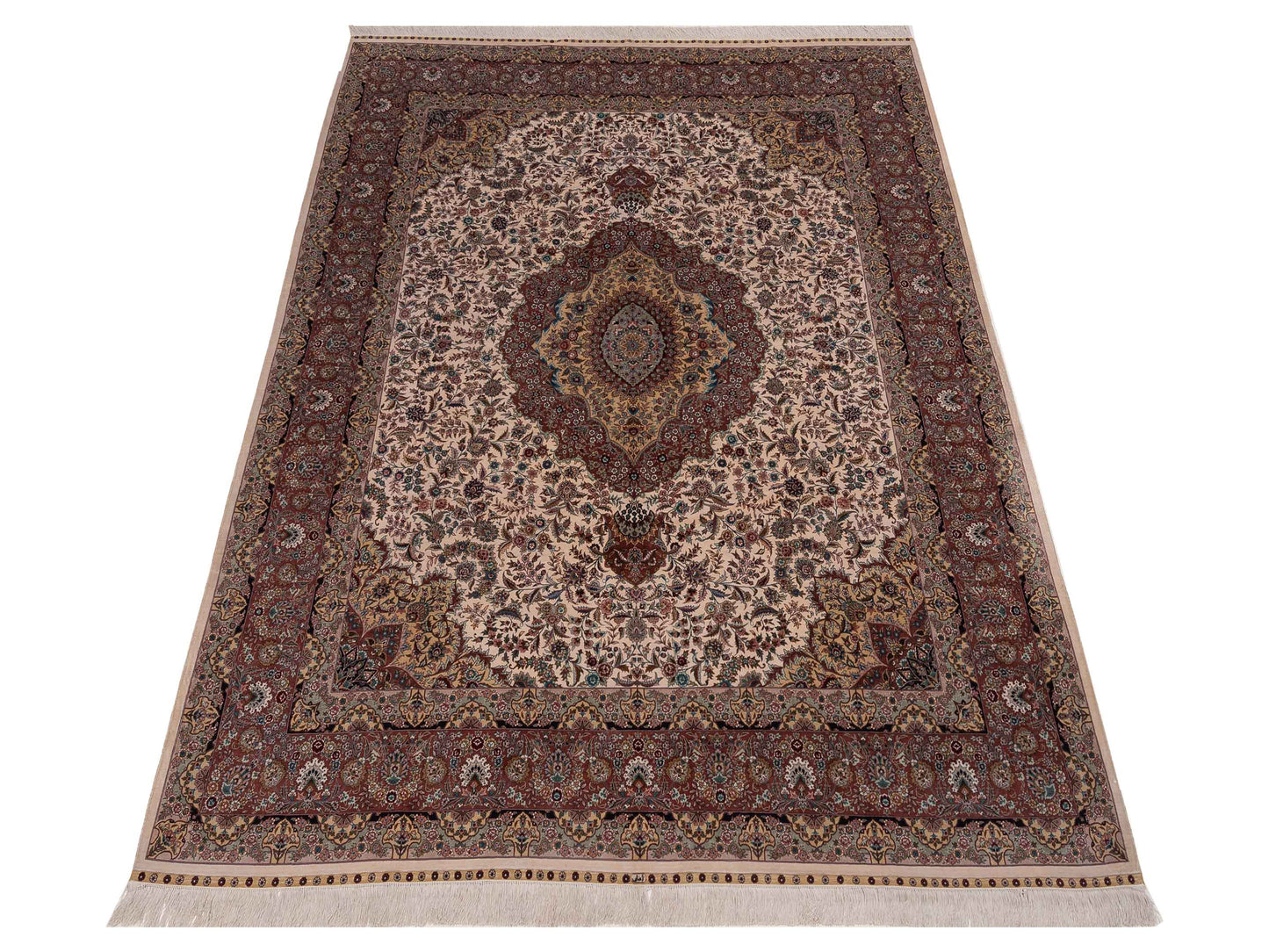 Pure Silk Ivory Plum 8.2x10 Hand Knotted Rug