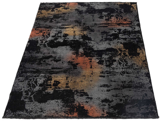 Vintage Black Gray 6.6x6.8 Hand Knotted Rug