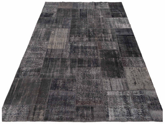 Patchwork Dark Gray 9x12 Hand Knotted Rug