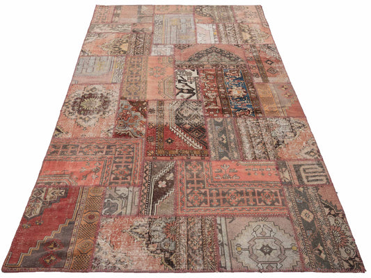 Patchwork Pink Brown 6.10x12 Hand Knotted Rug