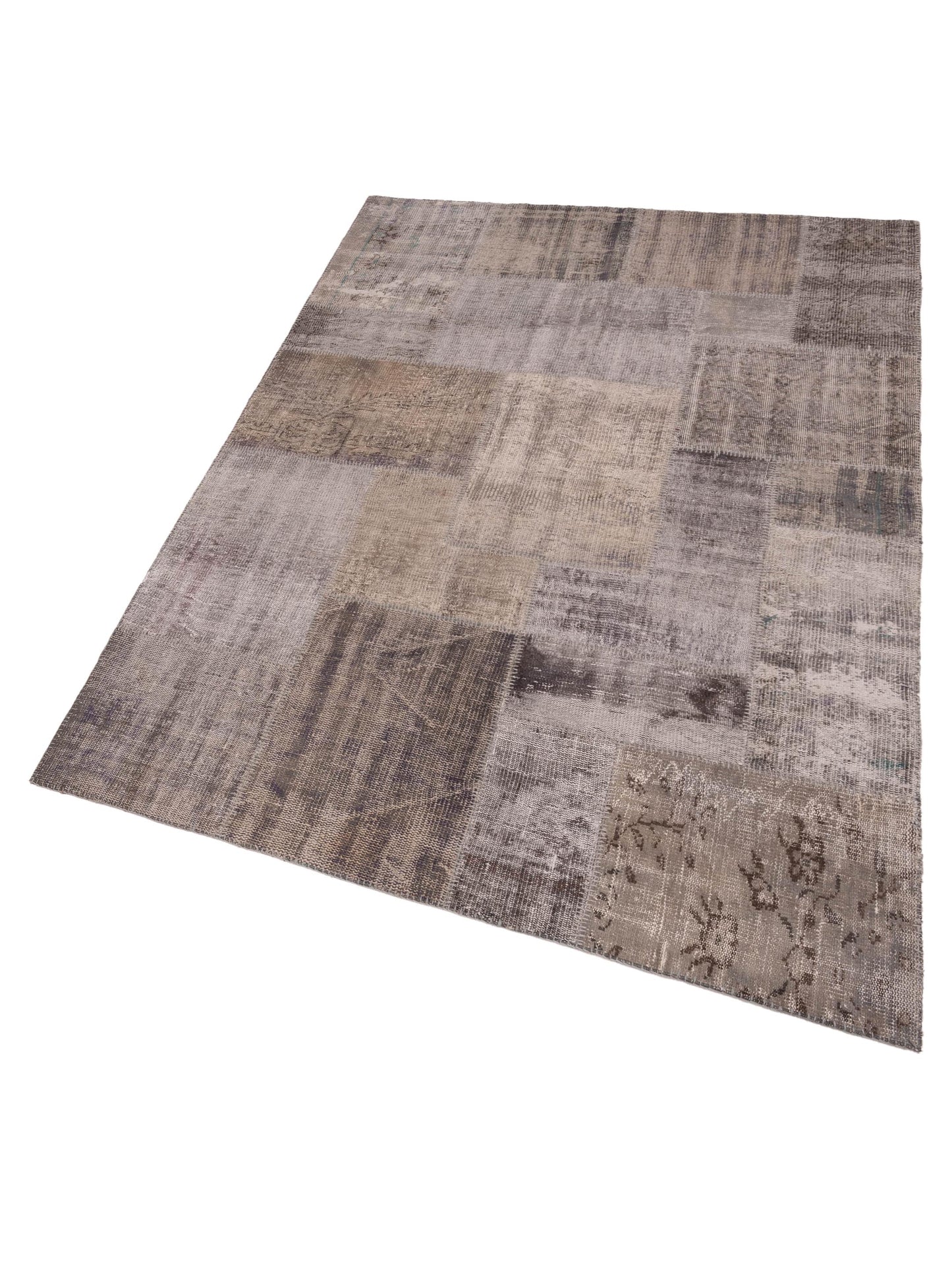 Patchwork Gray Ivory 6x8.9 Hand Knotted Rug