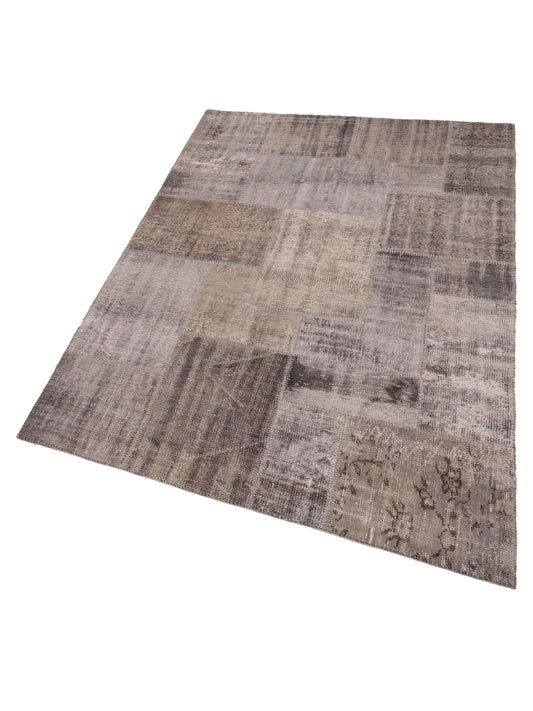 Patchwork Gray Ivory 6x8.9 Hand Knotted Rug