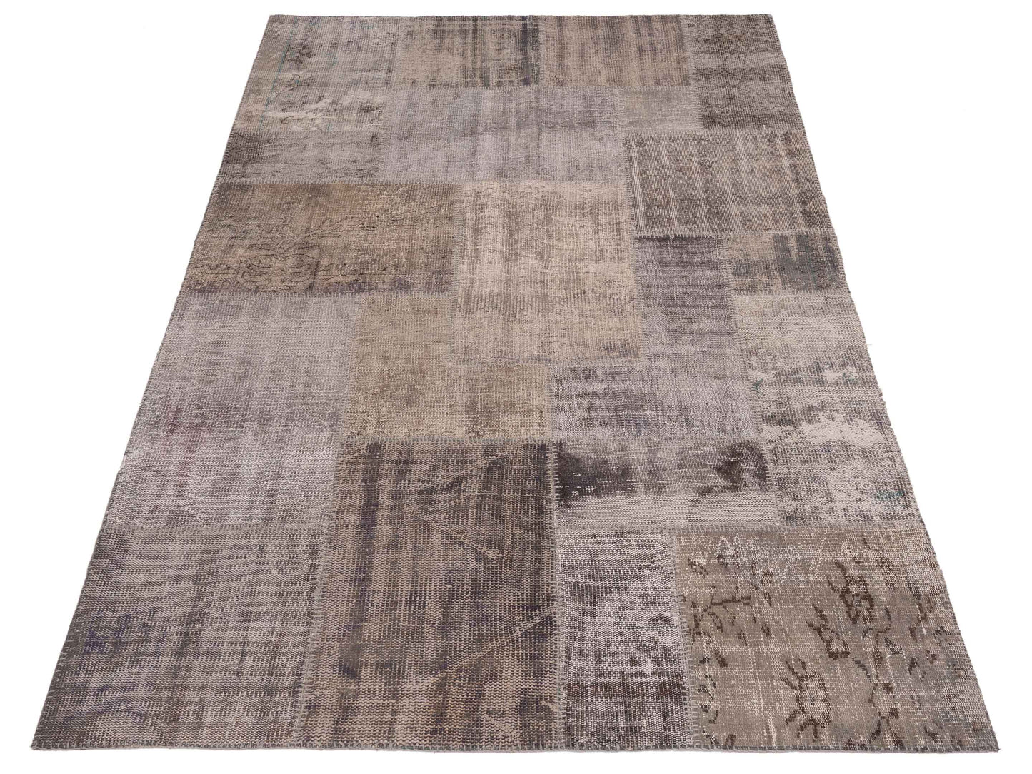 Patchwork Gray Ivory 6x8.9 Hand Knotted Rug