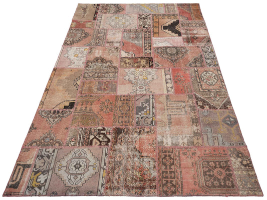 Patchwork Pink Brown 7.8x12 Hand Knotted Rug