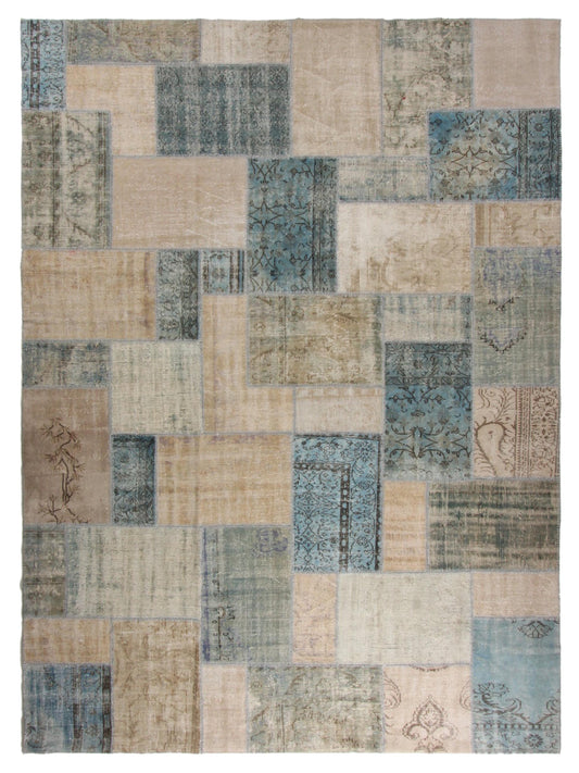 Pasha Turkish Vestige Patchwork  Ivory Blue Contemporary