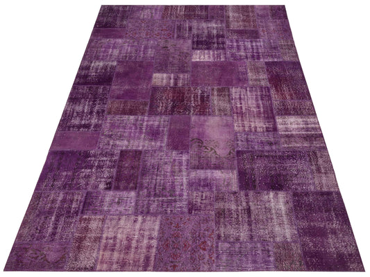 Patchwork Purple 9.8x13.8 Hand Knotted Rug