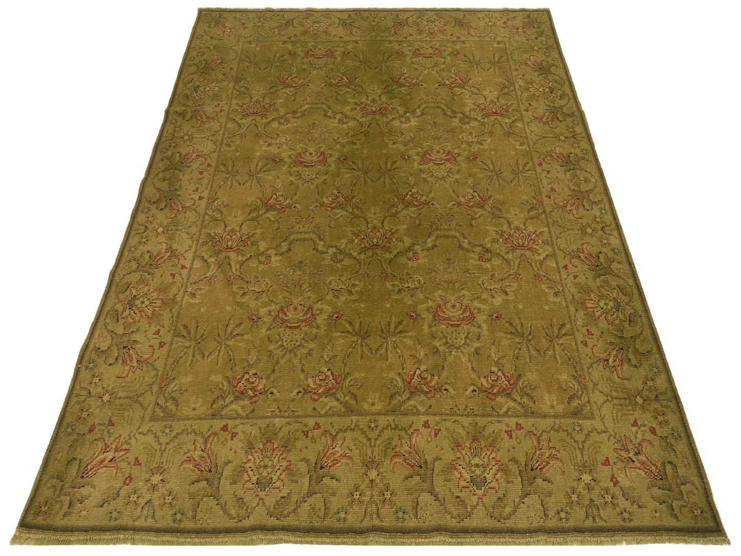 Vintage Green 8x9.8 Hand Knotted Rug