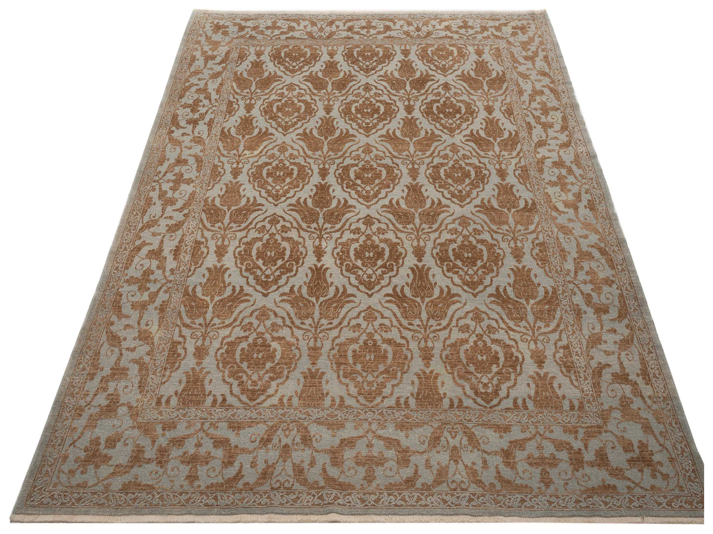 Defnera Ice Blue Brown 8.5x9.10 Hand Knotted Rug