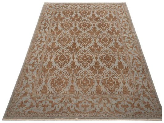 Defnera Ice Blue Brown 8.5x9.10 Hand Knotted Rug