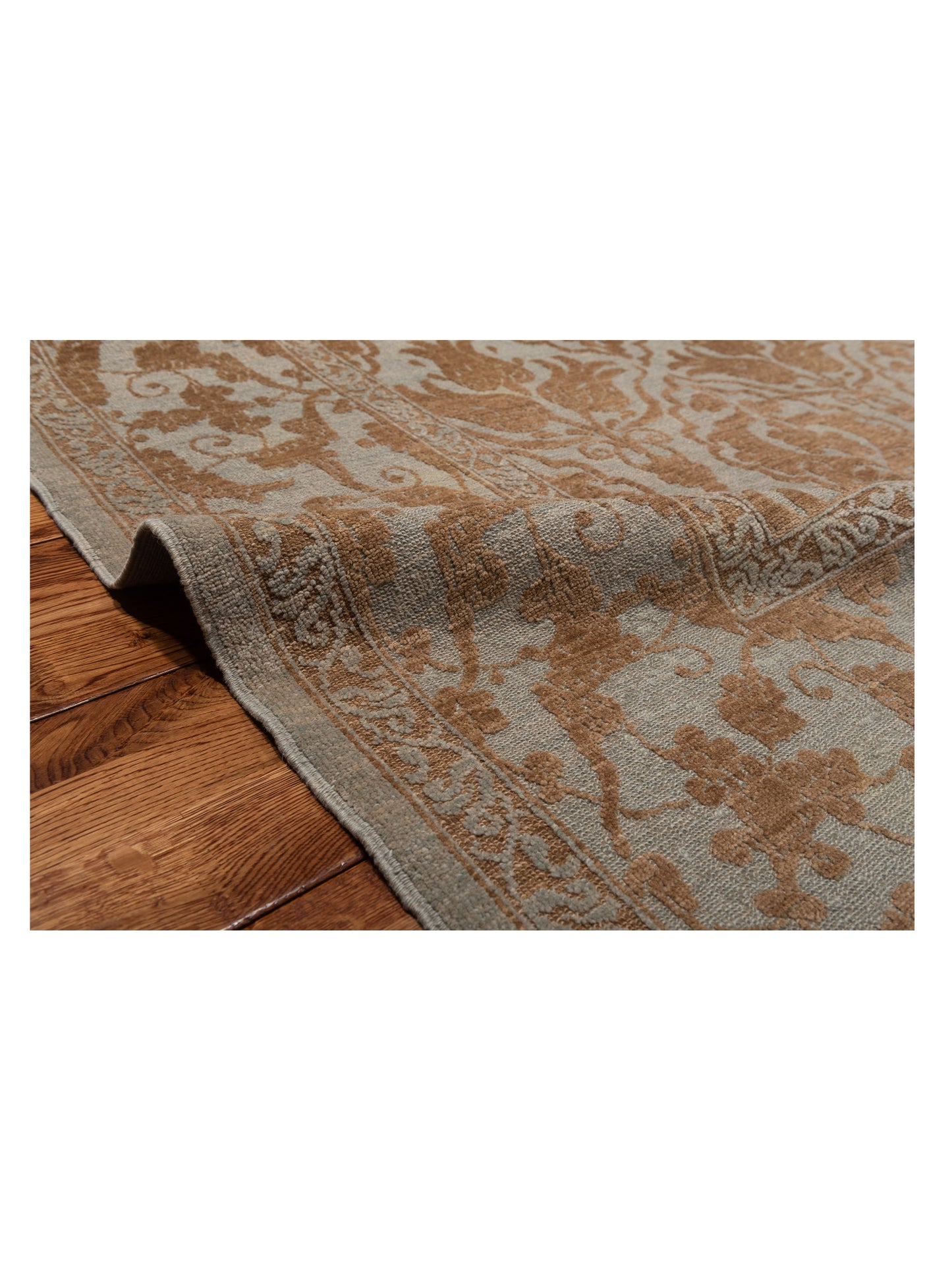 Defnera Ice Blue Brown 8.5x9.10 Hand Knotted Rug