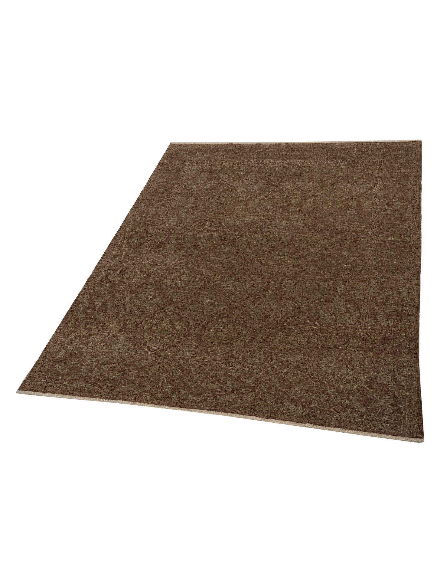 Defnera Dark Brown Green 8.5x9.11 Hand Knotted Rug