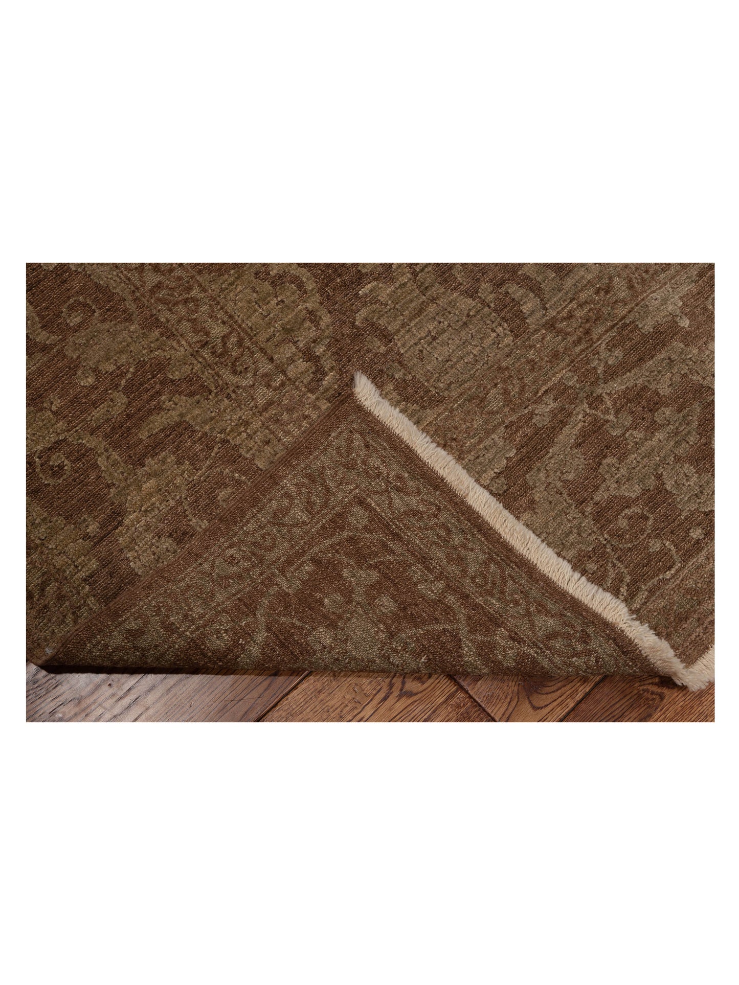 Defnera Dark Brown Green 8.5x9.11 Hand Knotted Rug