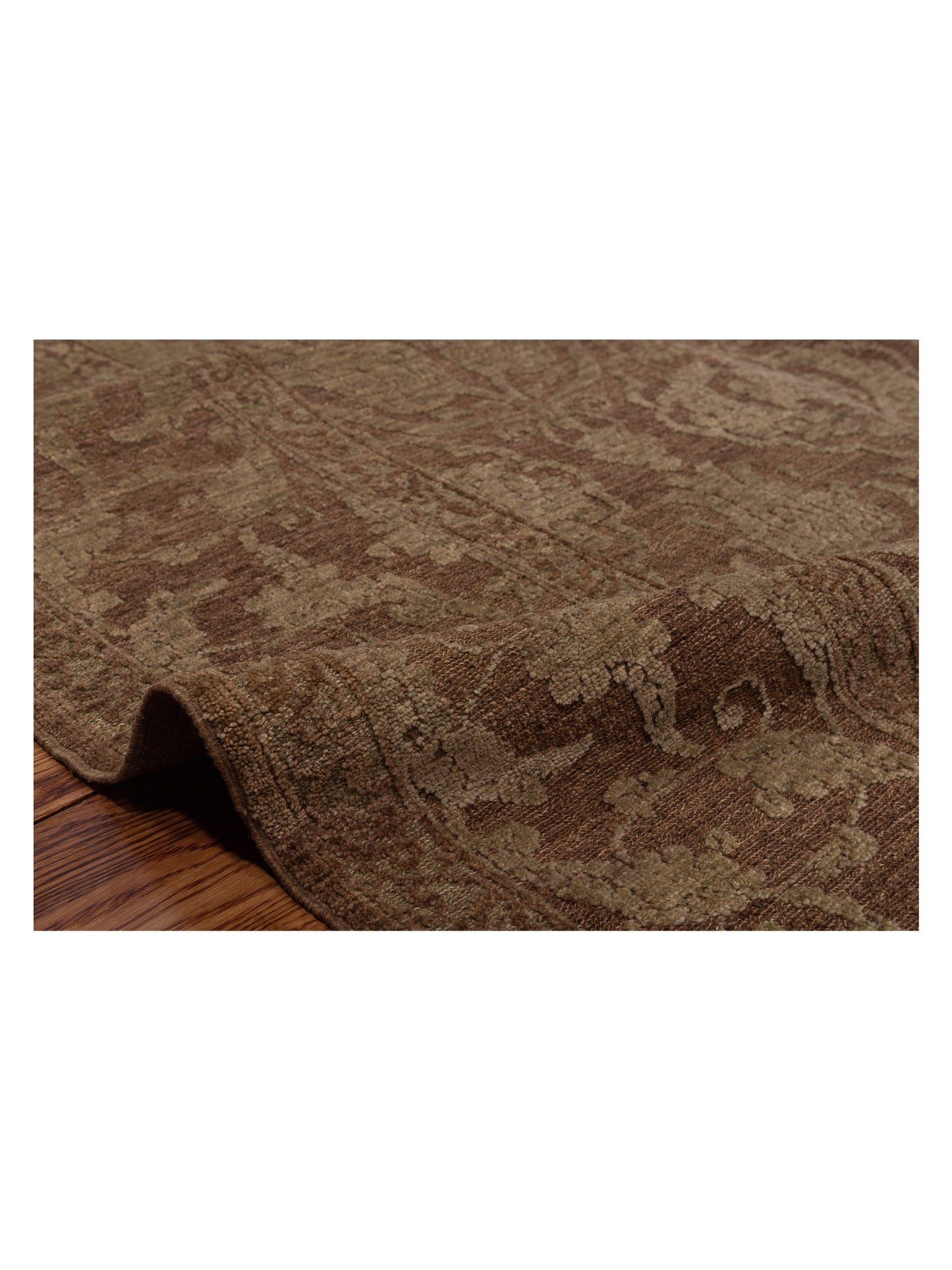 Defnera Dark Brown Green 8.5x9.11 Hand Knotted Rug