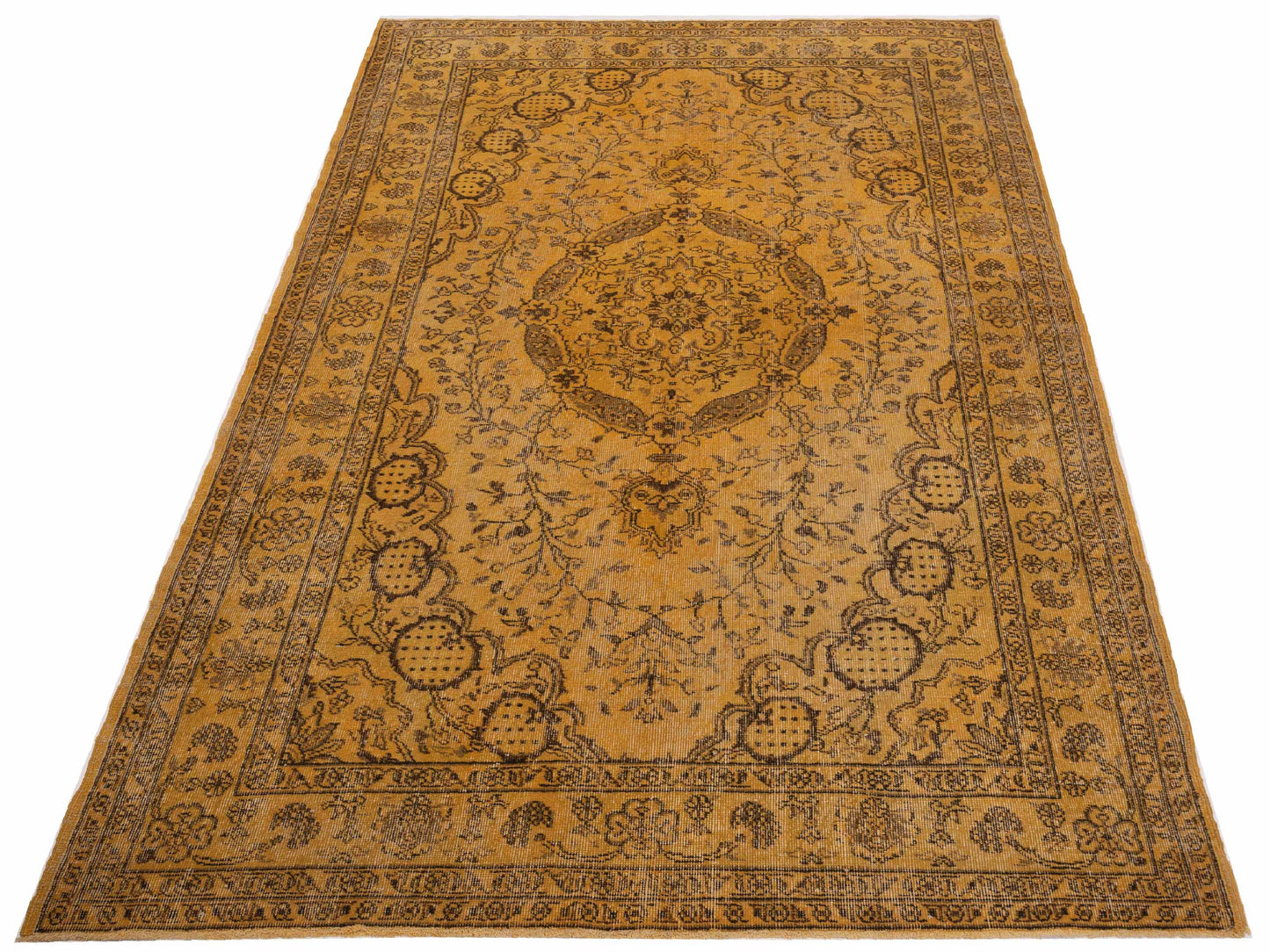 Vintage Yellow 6.9x9.9 Hand Knotted Rug